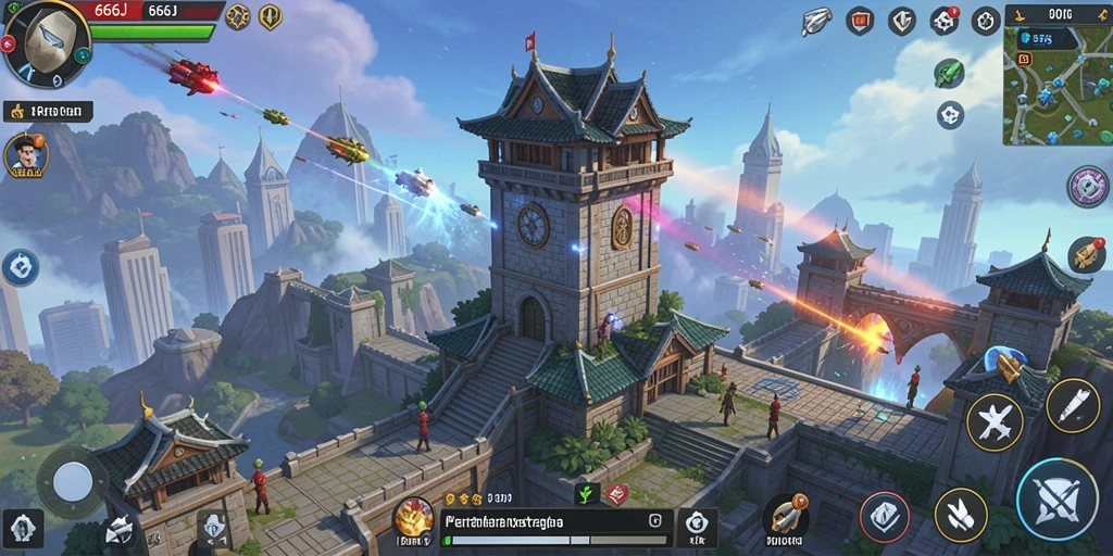 Tampilan gameplay menara pertahanan yang penuh aksi dan strategi.