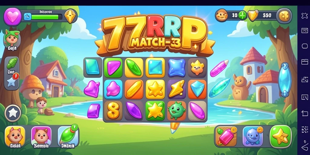 Tampilan gameplay seru dalam <strong>77RP</strong> yang menantang pemain untuk mencocokkan permata.
