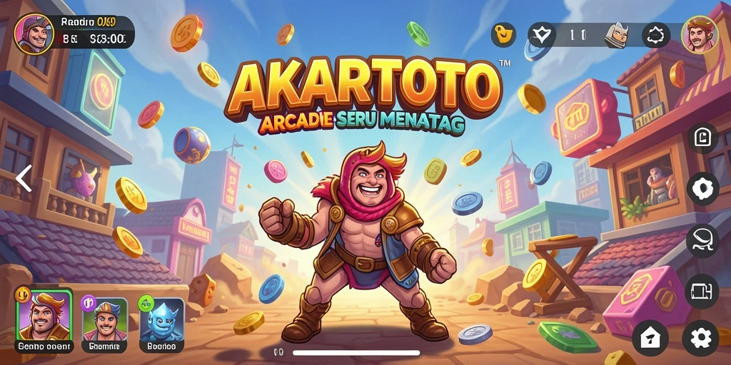 Tangkapan layar utama AKARTOTO menunjukkan aksi gameplay yang seru.
