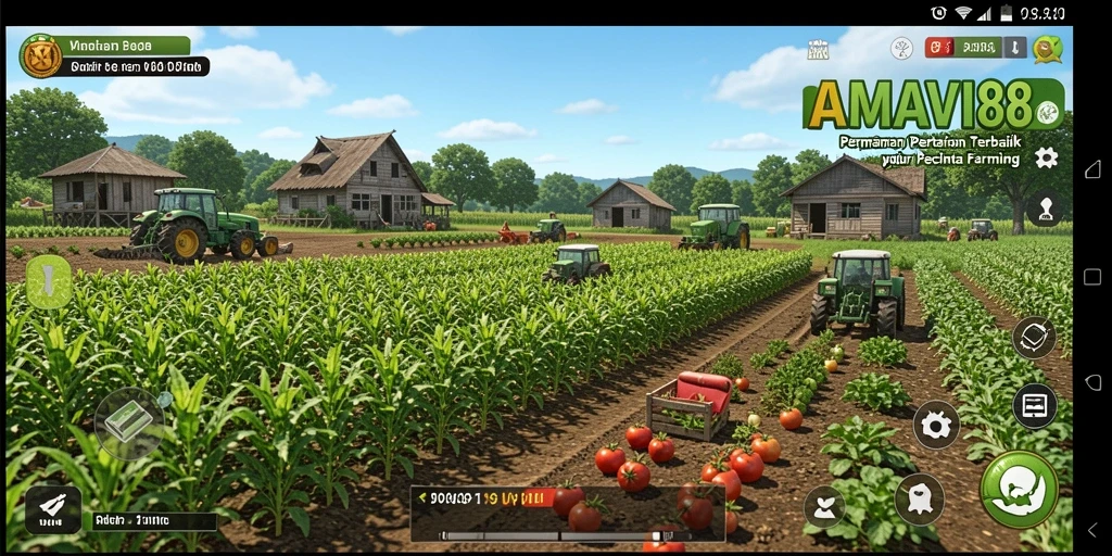 Tampilan gameplay AMAVI88 menunjukkan aktivitas pertanian yang menarik dan interaktif.