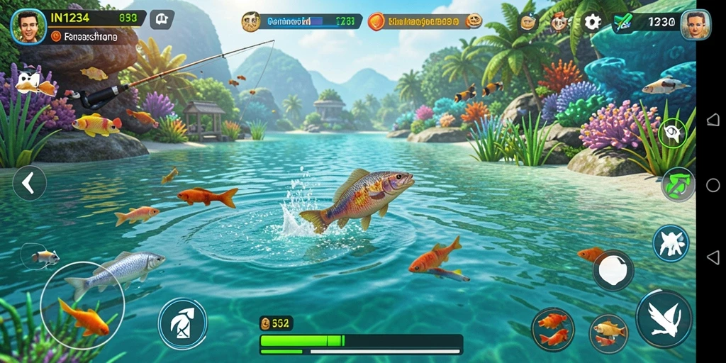 Screenshot gameplay menunjukkan pengalaman memancing yang realistis di IN1234.