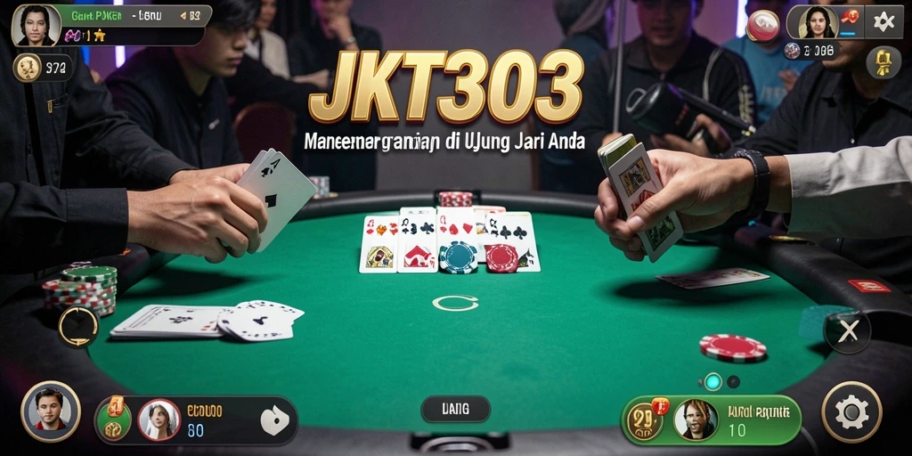 Tampilan gameplay JKT303 dengan suasana poker yang mendebarkan.