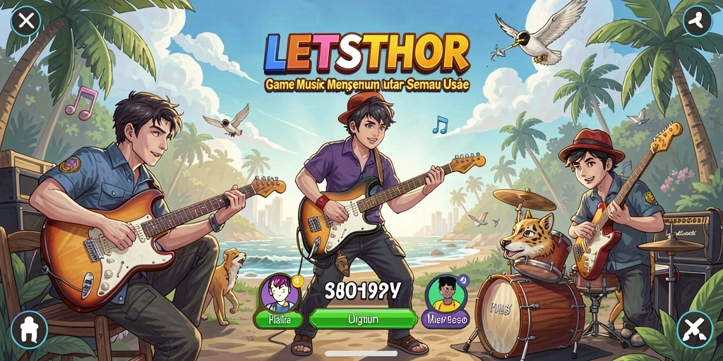 Screenshot dari LETSTHOR menunjukkan pemain menikmati gameplay musik yang interaktif.