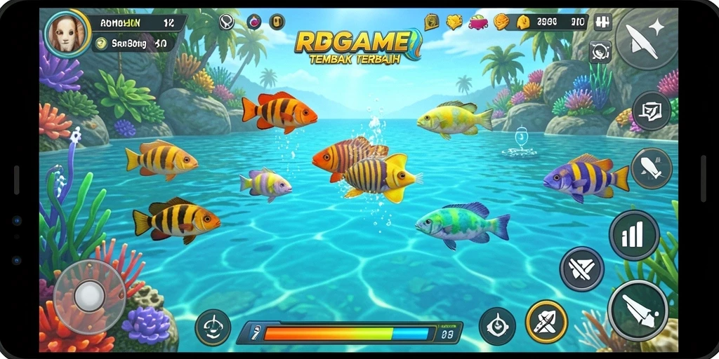Screenshot RPGAME menampilkan aksi seru menembak ikan.