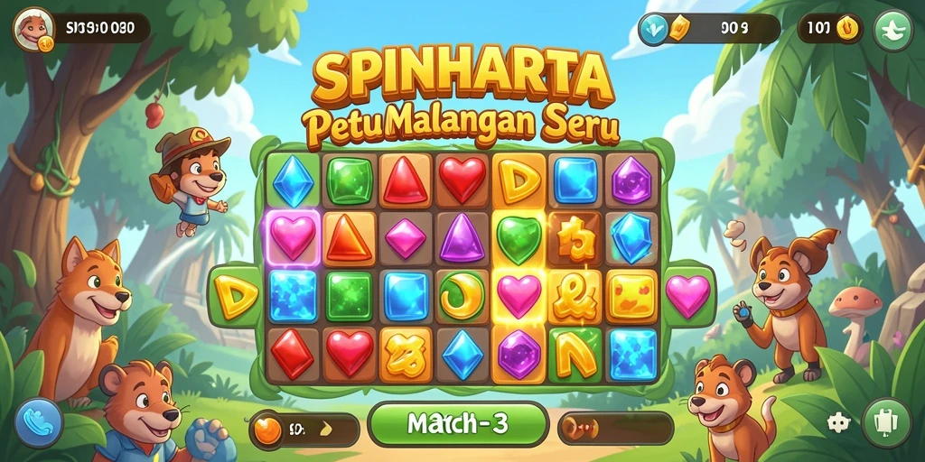 Gameplay seru dan penuh warna dalam SPINHARTA match-3.