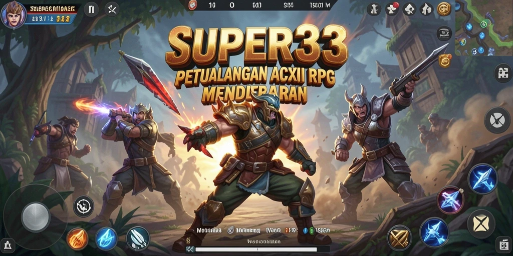Screenshot menunjukkan epic battle gameplay di dunia <strong>SUPER33</strong>.