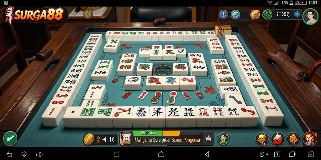 Tangkapan layar gameplay SURGA88 menampilkan ubin Mahjong yang berwarna-warni.