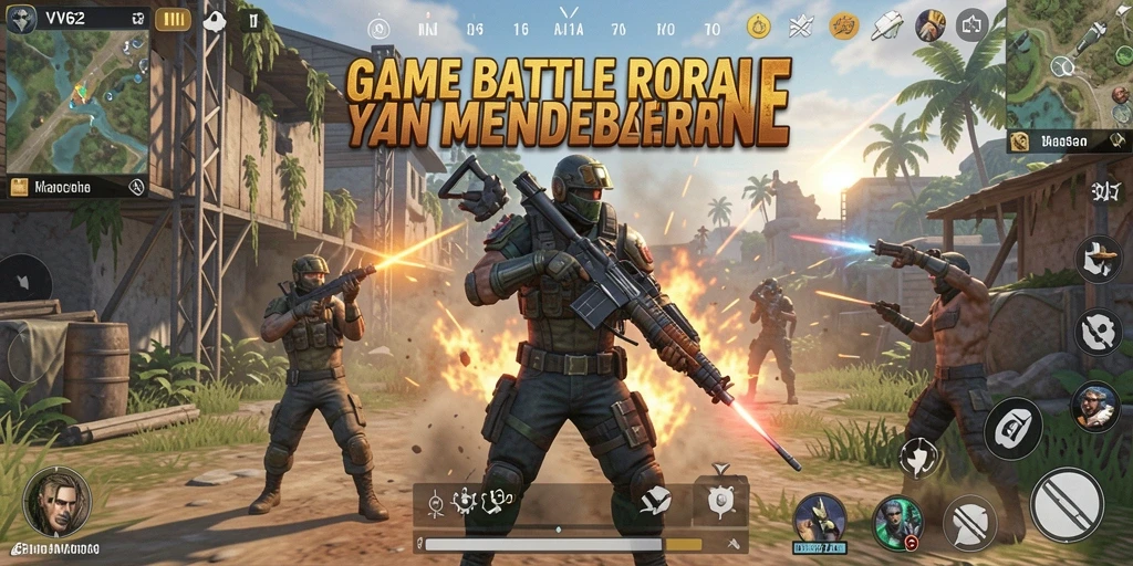 Tampilan gameplay VV62 dengan pertarungan seru dalam Battle Royale.